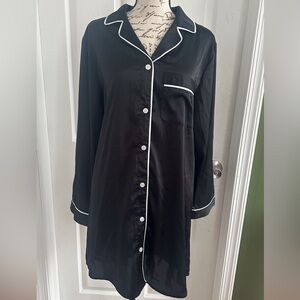 Stars Above Black Satin Nightshirt with White Trim